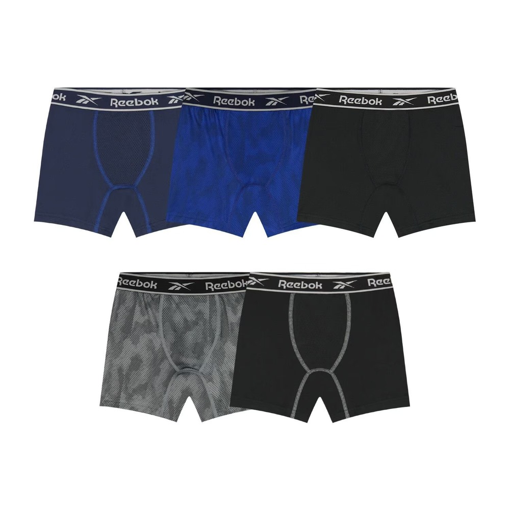 Reebok Boys 5-Pack Performance Boxer Brief Size XL 16/18 Blue Black Camo
